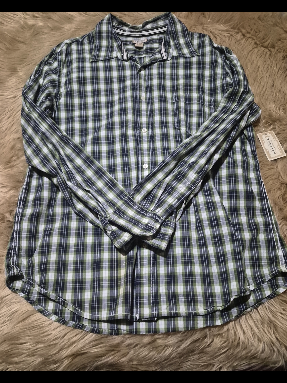 Arizona Checkered Button Down Collar Dress Shirt Long Sleeve